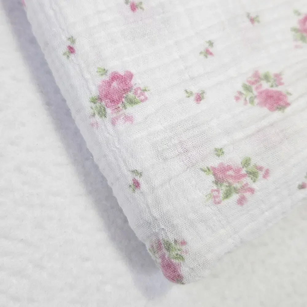 Pottery Barn Rachel Ashwell Baby Blanket Organic Cotton Gauze White Pink Floral